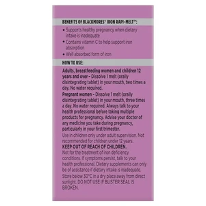 (PRE ORDER) Blackmores Iron Rapi-Melt 90 Tablets shelf life 2yrs